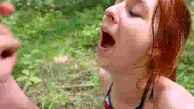 Young redhead cutie jizzed on at public park