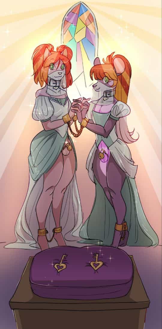 Two brides at the altar (art by thatmuttmarie)