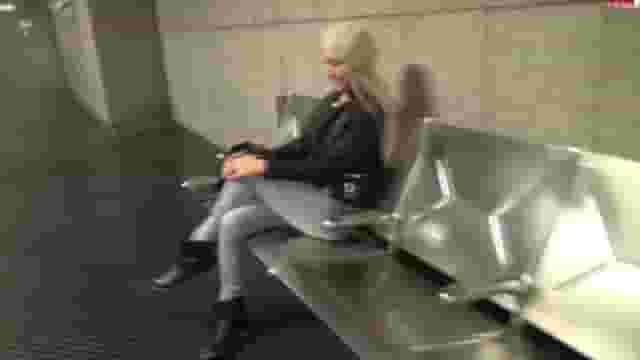 Blowjob and pussy fuck before dripping cum off ass onto subway seat and leaving it [GIF]