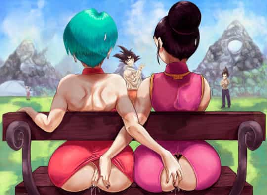 {REVIEW IN COMMENTS} Bulma + Chichi playing with each other's butts while their husbands work out (T