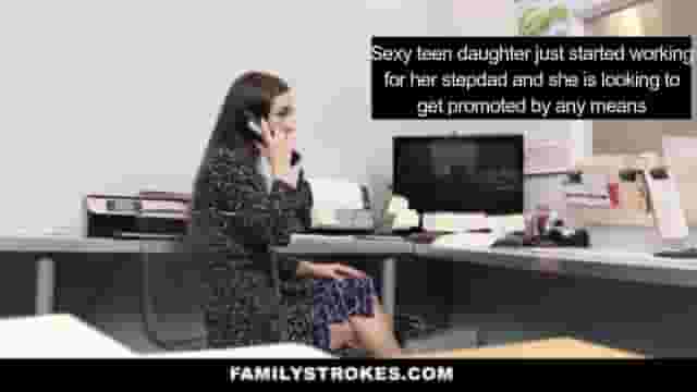 Small teen daughter is lucky to work under her stepdad because she knows exactly what do to to get t