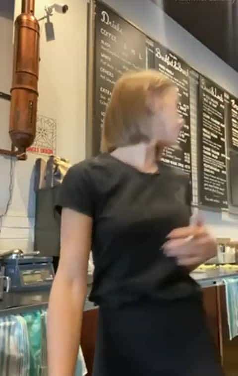 Barista waitress flashing her tits