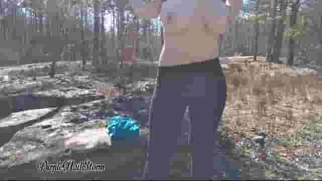 Stripping and playing with my tits in the woods! [OC]