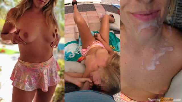 horny MILF gives masturbation show at the pool (m+f)