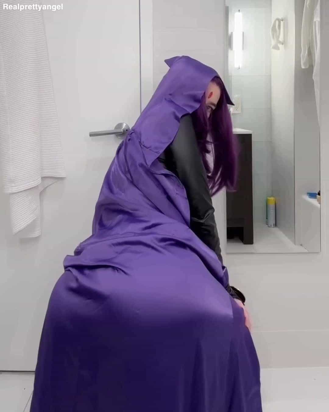 Raven takes off her cloak (Caitbabyxo) [Teen Titans]