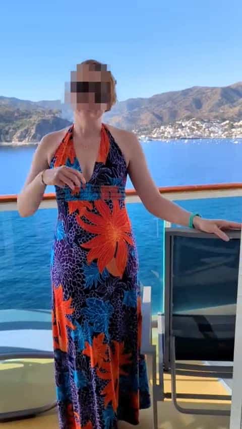 On the cruise ship balcony with Catalina in the background