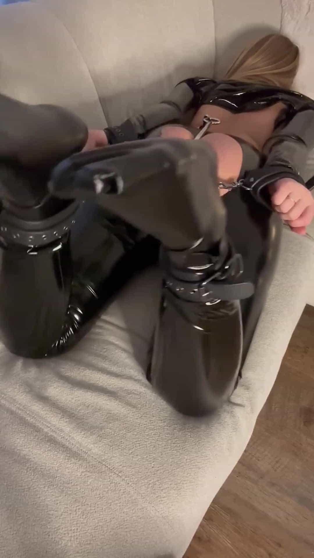 Restrained, shiny outfit &amp; anal hook 😈