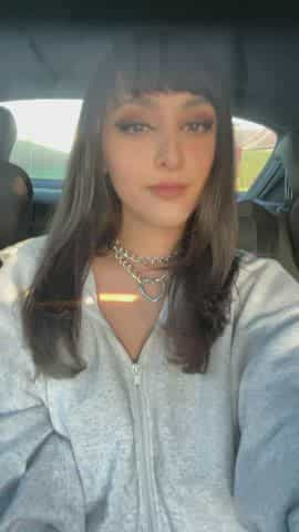 Wearing my heart choker while showing my tits in the car!