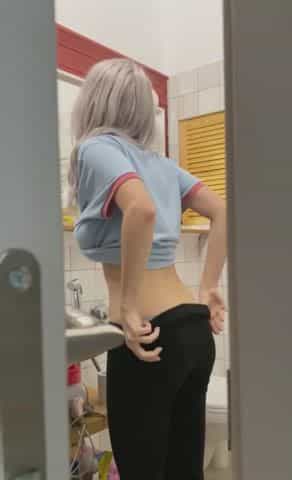 Caught spying teen blonde then invited to fuck her in the bathroom
