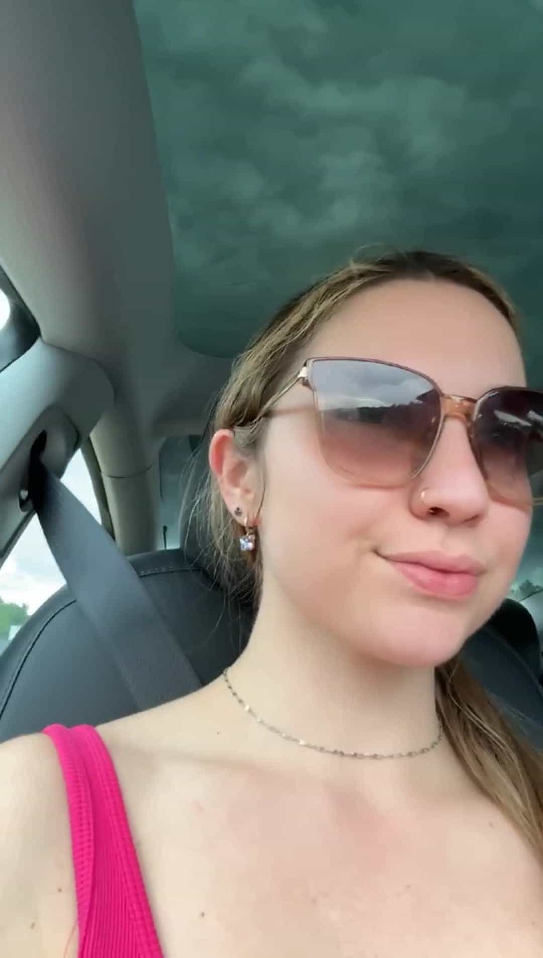 Driving around, showing off my big boobies